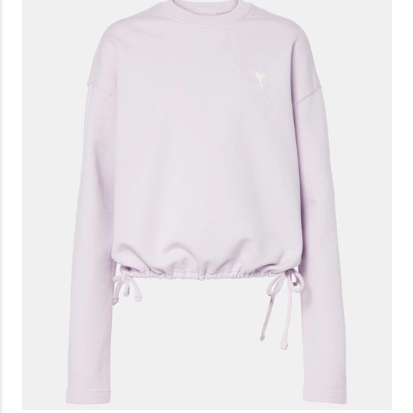 Ami Paris Ami De Cœur Cotton Sweatshirt Lilac Drawstring Waist - Picture 11 of 11